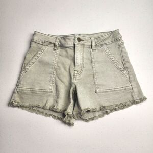 Aqua Women's Size 26 Frayed Hem Denim BOHO Shorts Green Gray Beachy High Rise